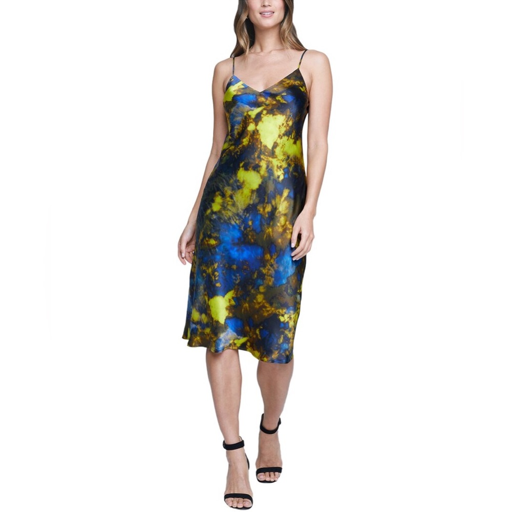 L’agence Jodi v neck slip midi dress chartreuse tie dye size 0